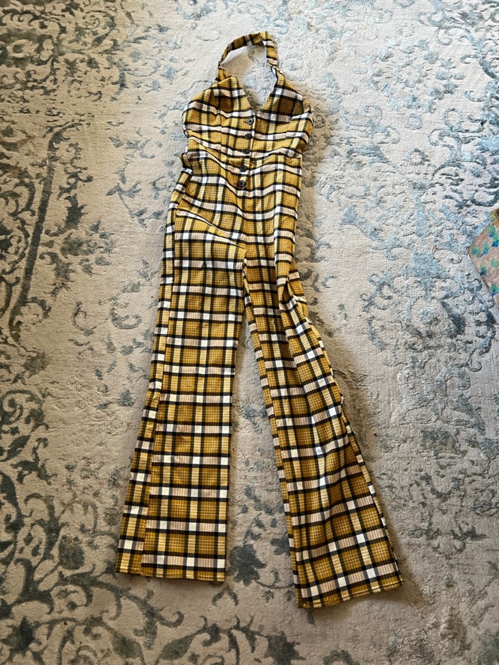 Urban Outfitters Yellow Plaid Halter Jumpsuit